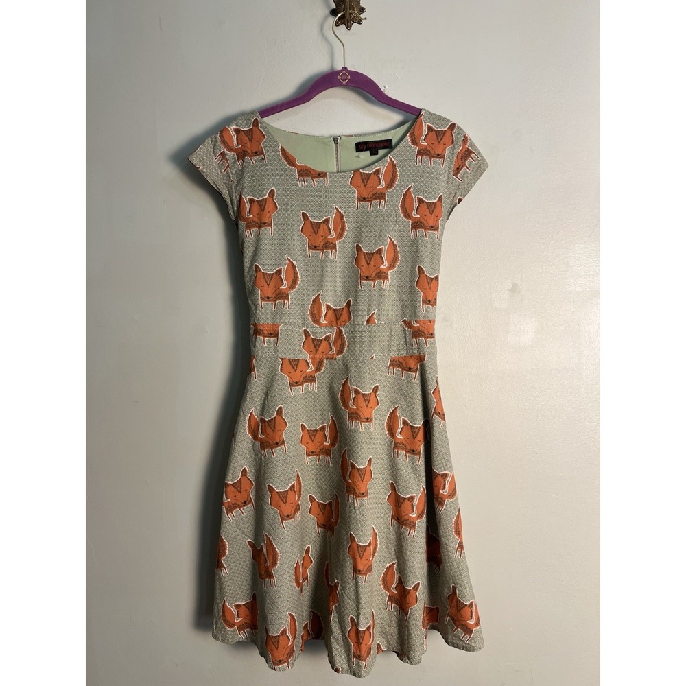 SM Wardrobe Fox Print Fit & Flare Dress XL Woodlandcore Cottagecore Whimsical